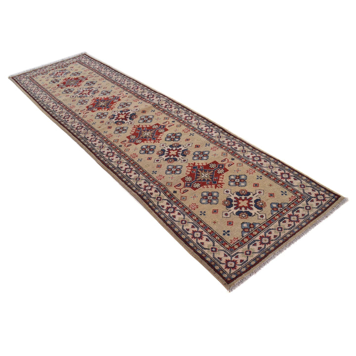 Beige Afghan Kazak Rug 2' 9" x 9' 7" Hand-Knotted | No. AL33189