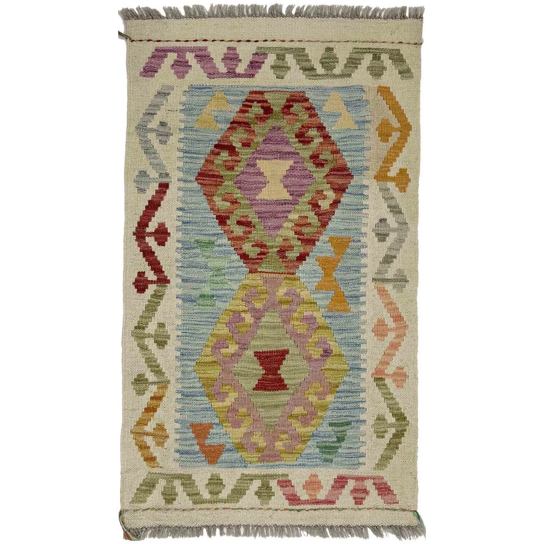 Afghan Vegetable Kilim Rug 1' 10" x 3' 1" Flat-Weave | No. AL331976