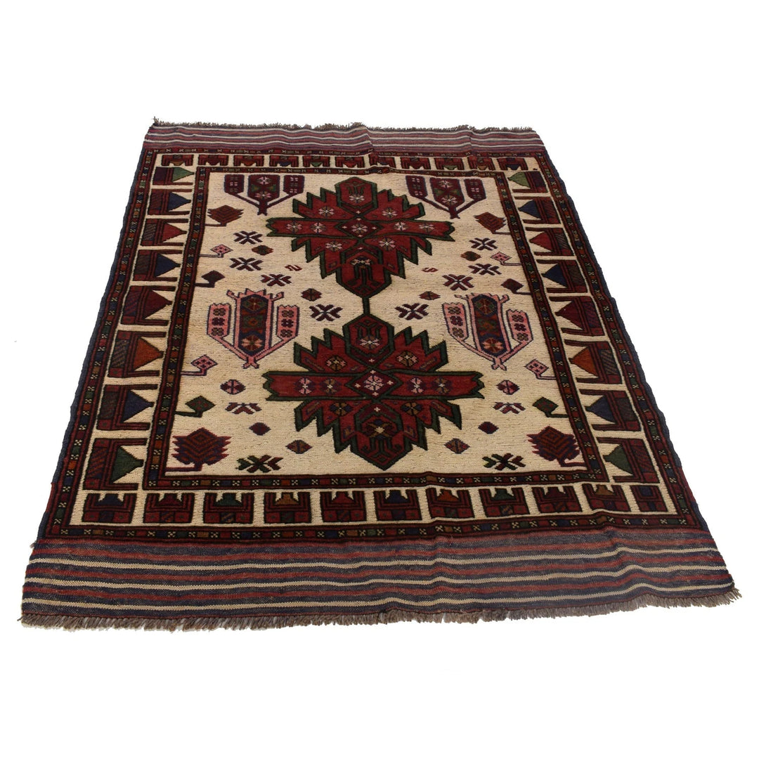 Beige Afghan Barjista Kilim Rug 4' 1" x 5' 9" Flat-Weave | No. AL33215