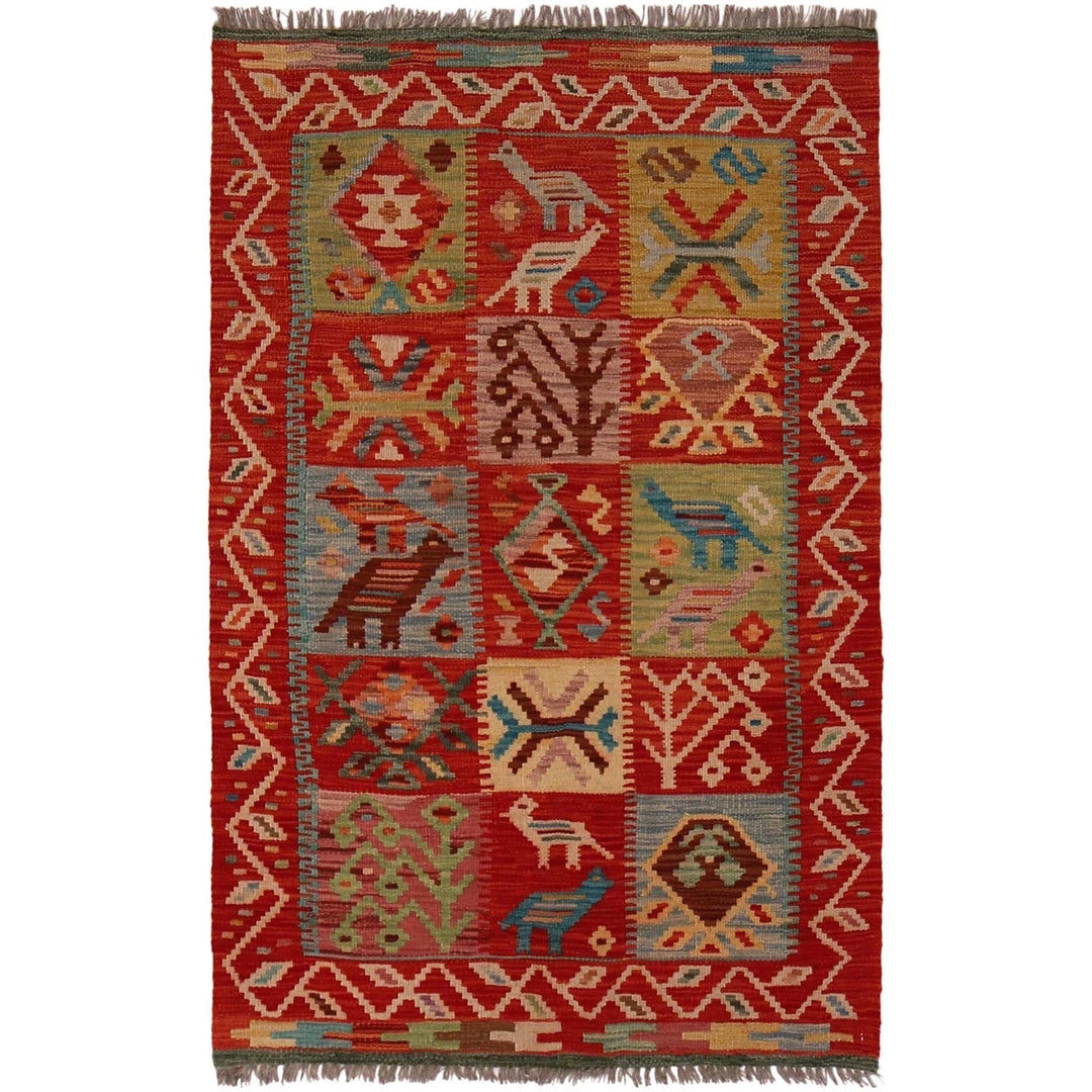 Afghan Vegetable Kilim Rug 3' 0" x 4' 9" Flat-Weave | No. AL33227