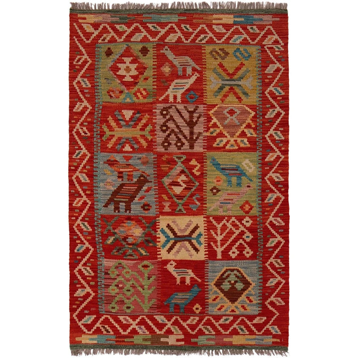 Afghan Vegetable Kilim Rug 3' 0" x 4' 9" Flat-Weave | No. AL33227