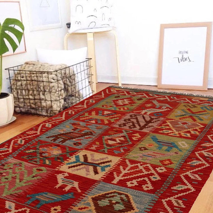 Afghan Vegetable Kilim Rug 3' 0" x 4' 9" Flat-Weave | No. AL33227
