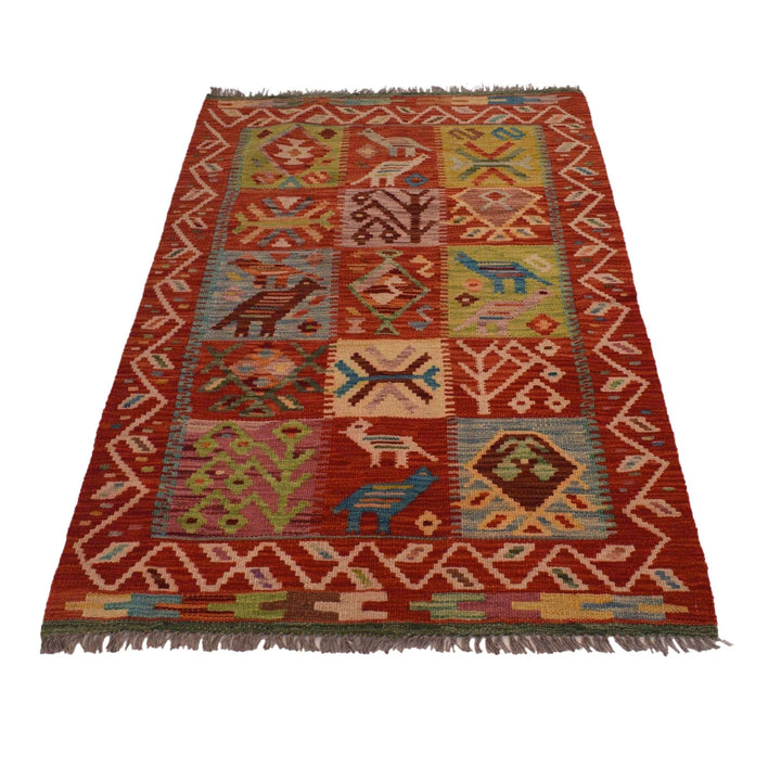 Afghan Vegetable Kilim Rug 3' 0" x 4' 9" Flat-Weave | No. AL33227