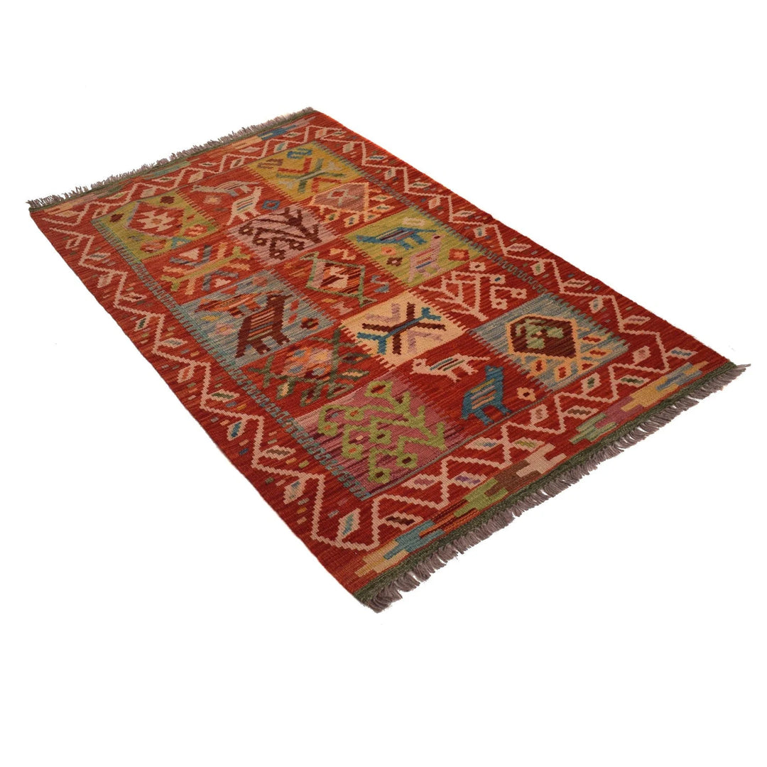 Afghan Vegetable Kilim Rug 3' 0" x 4' 9" Flat-Weave | No. AL33227
