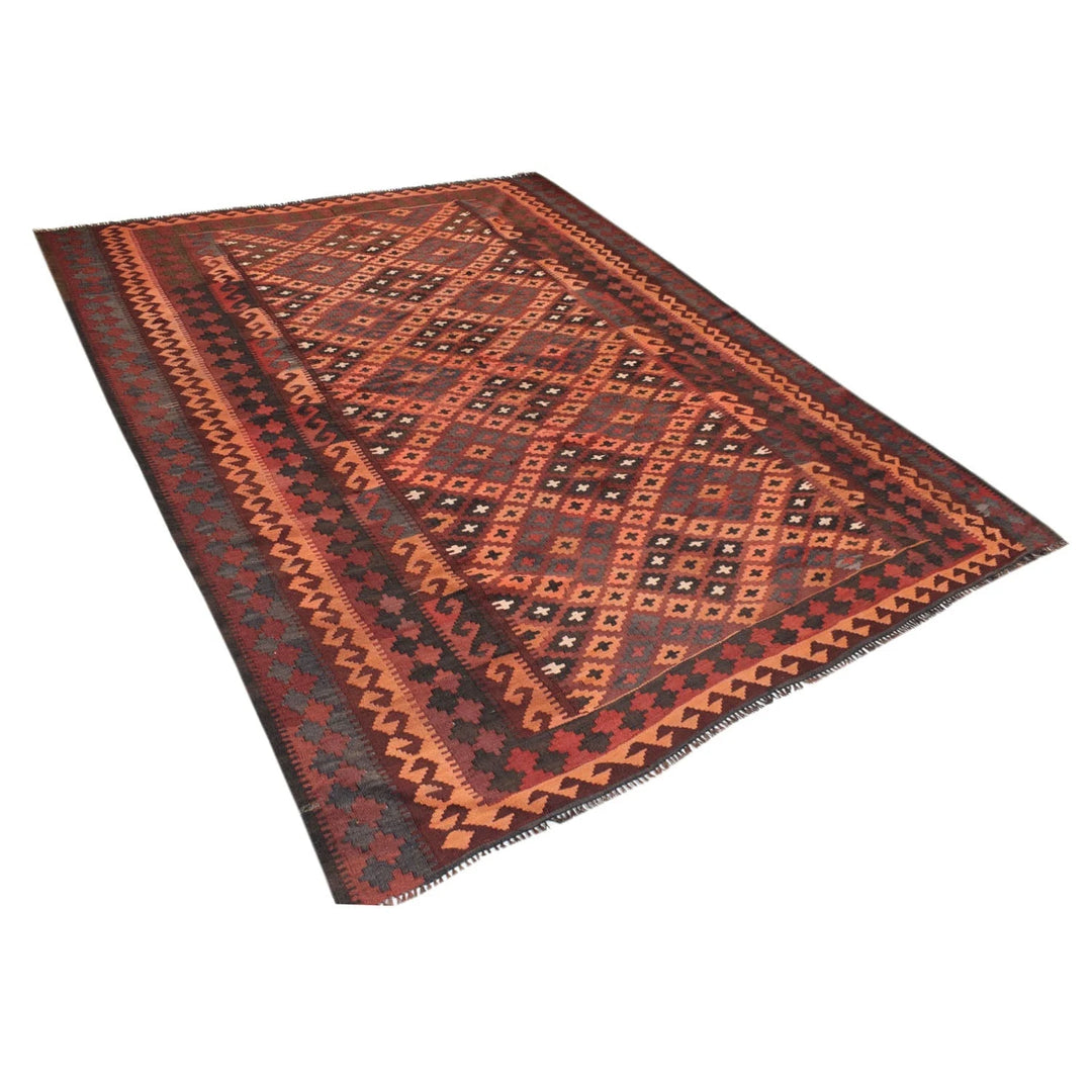 Red Afghan Kilim Rug 6' 7" x 8' 4" Flat-Weave | No. AL33264