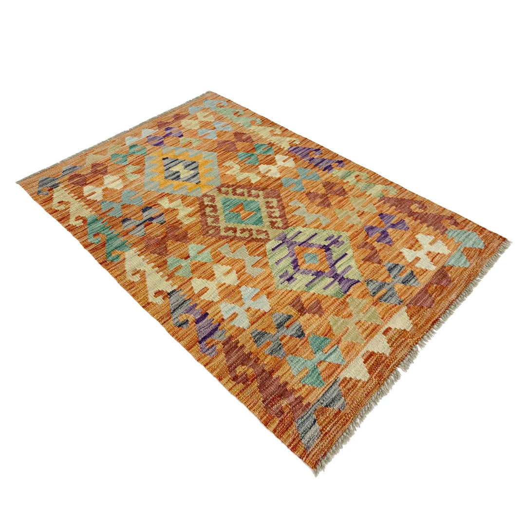 Afghan Vegetable Kilim Rug 2' 7" x 4' 0" Flat-Weave | No. AL333030