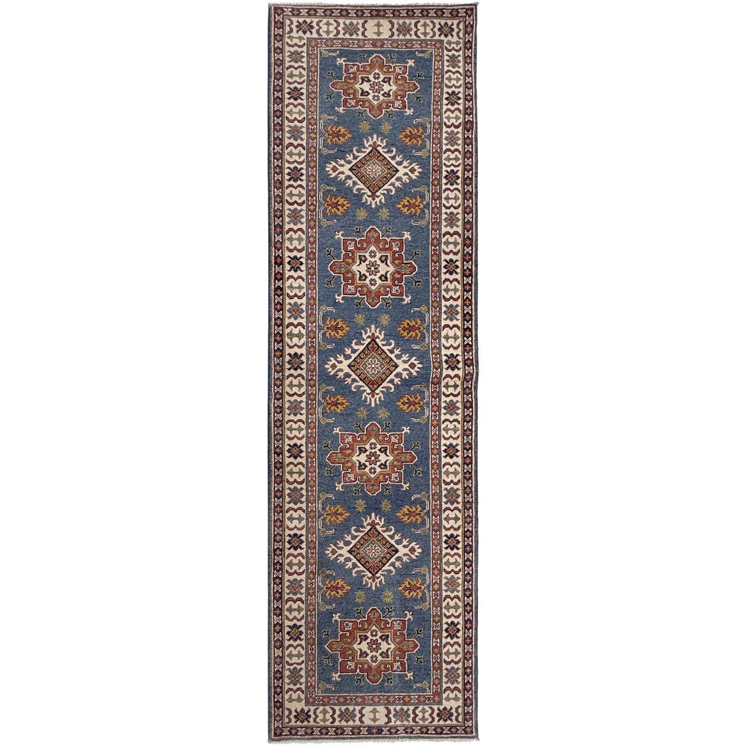 Blue Afghan Kazak Rug 2' 9" x 9' 7" Hand-Knotted | No. AL33314