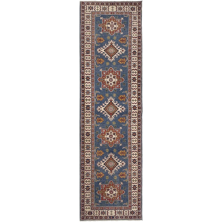 Blue Afghan Kazak Rug 2' 9" x 9' 7" Hand-Knotted | No. AL33314