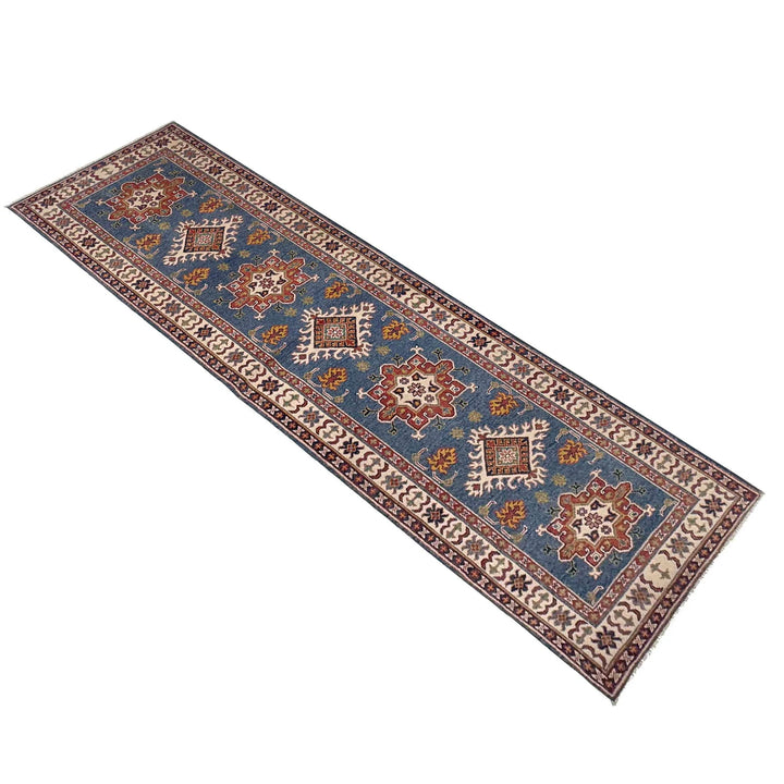 Blue Afghan Kazak Rug 2' 9" x 9' 7" Hand-Knotted | No. AL33314