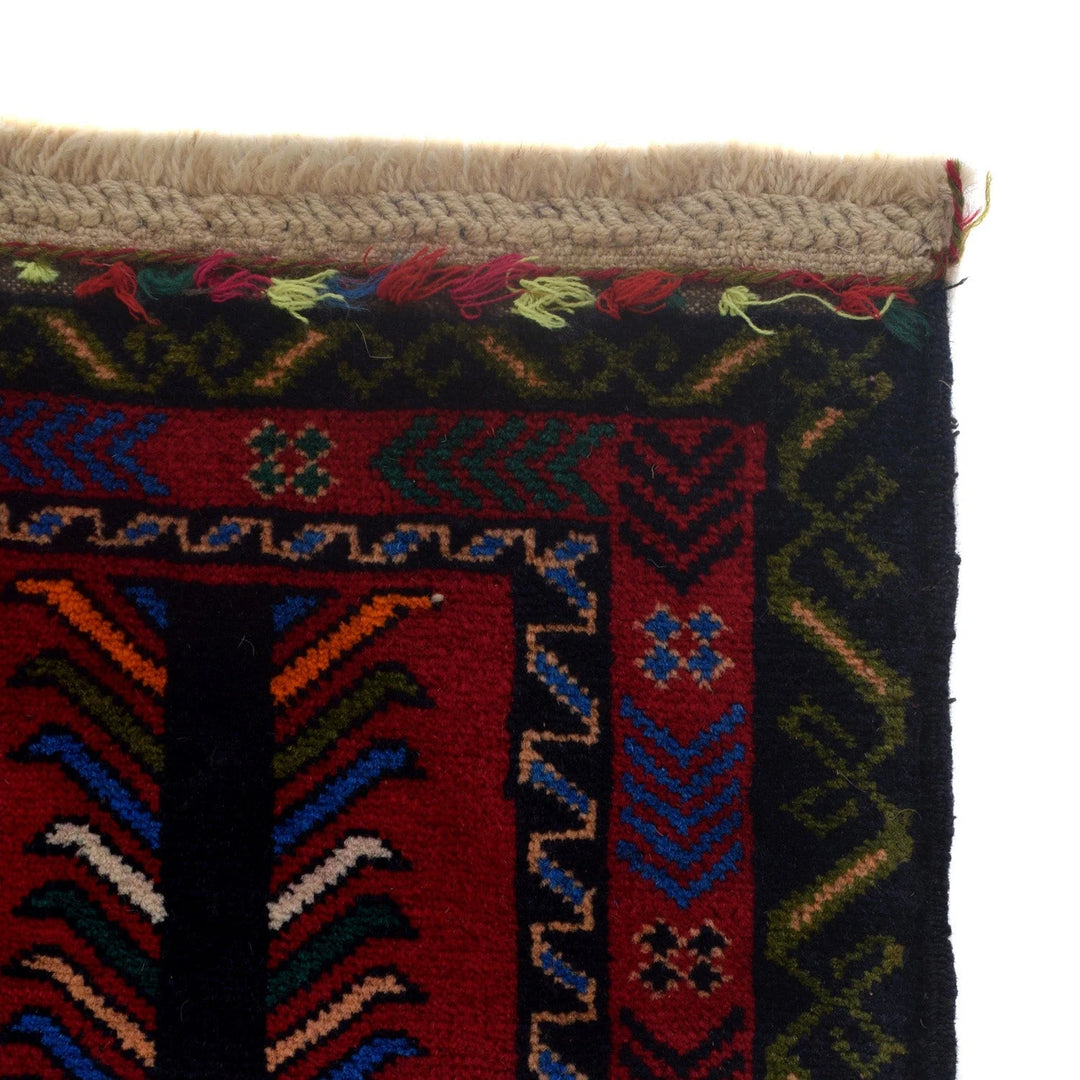 Red Afghan Baluchi Rug 3' 4" x 4' 9" Hand-Knotted | No. AL33321