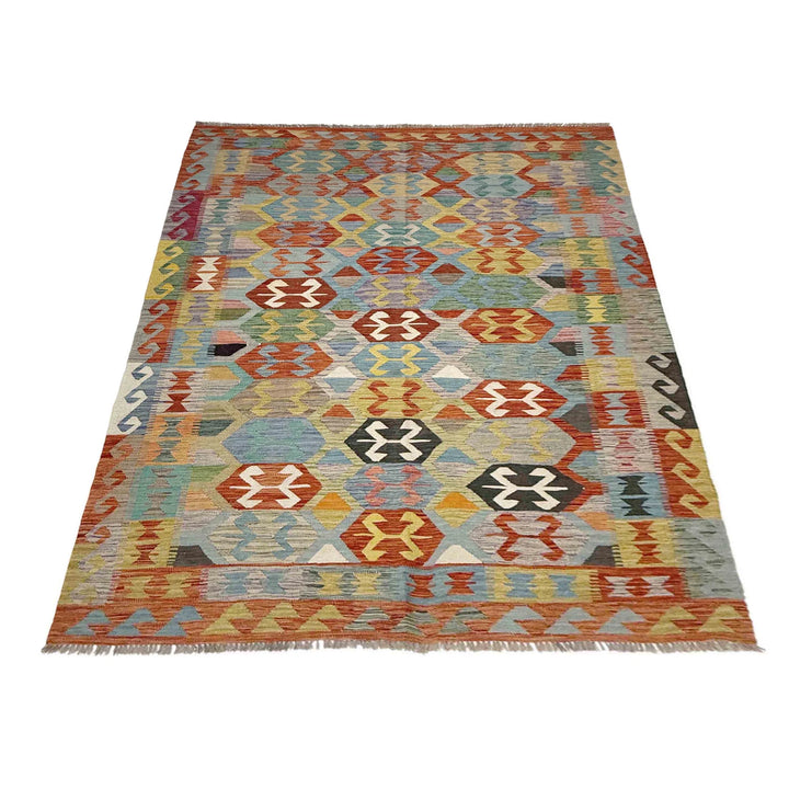 Afghan Vegetable Kilim Rug 5'11" x 8'0" Flat-Weave | No. AL333492
