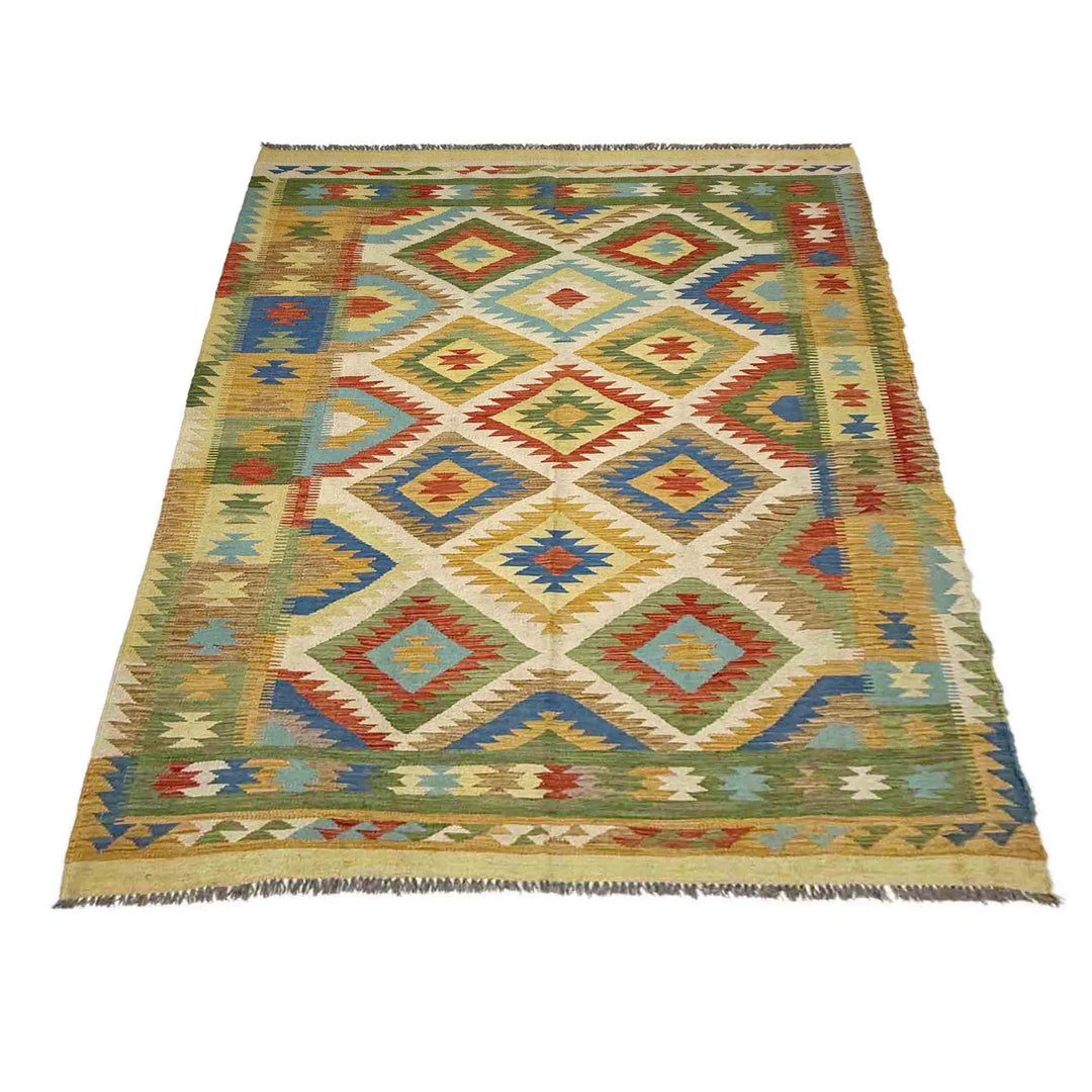 Afghan Vegetable Kilim Rug 5' 6" x 8' 0" Flat-Weave | No. AL333785