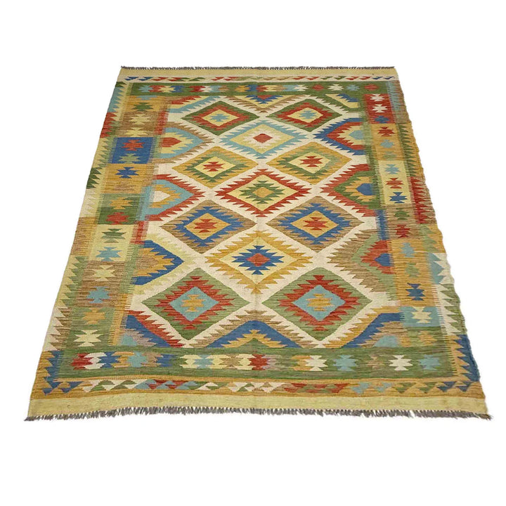 Afghan Vegetable Kilim Rug 5' 6" x 8' 0" Flat-Weave | No. AL333785
