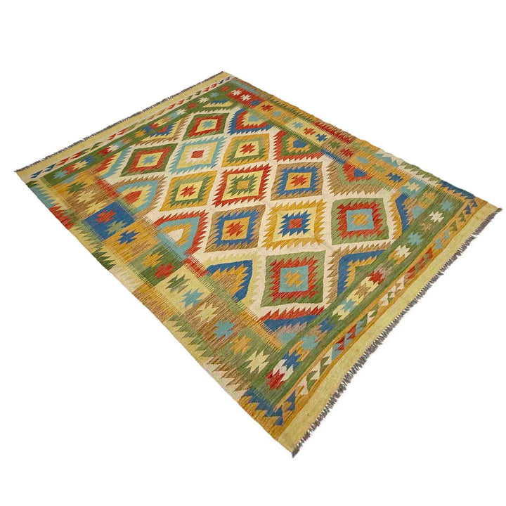 Afghan Vegetable Kilim Rug 5' 6" x 8' 0" Flat-Weave | No. AL333785