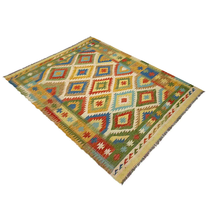 Afghan Vegetable Kilim Rug 5' 6" x 8' 0" Flat-Weave | No. AL333785