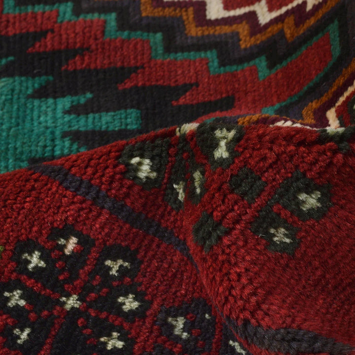 Red Afghan Baluchi Rug 4' 4" x 5' 9" Hand-Knotted | No. AL33379