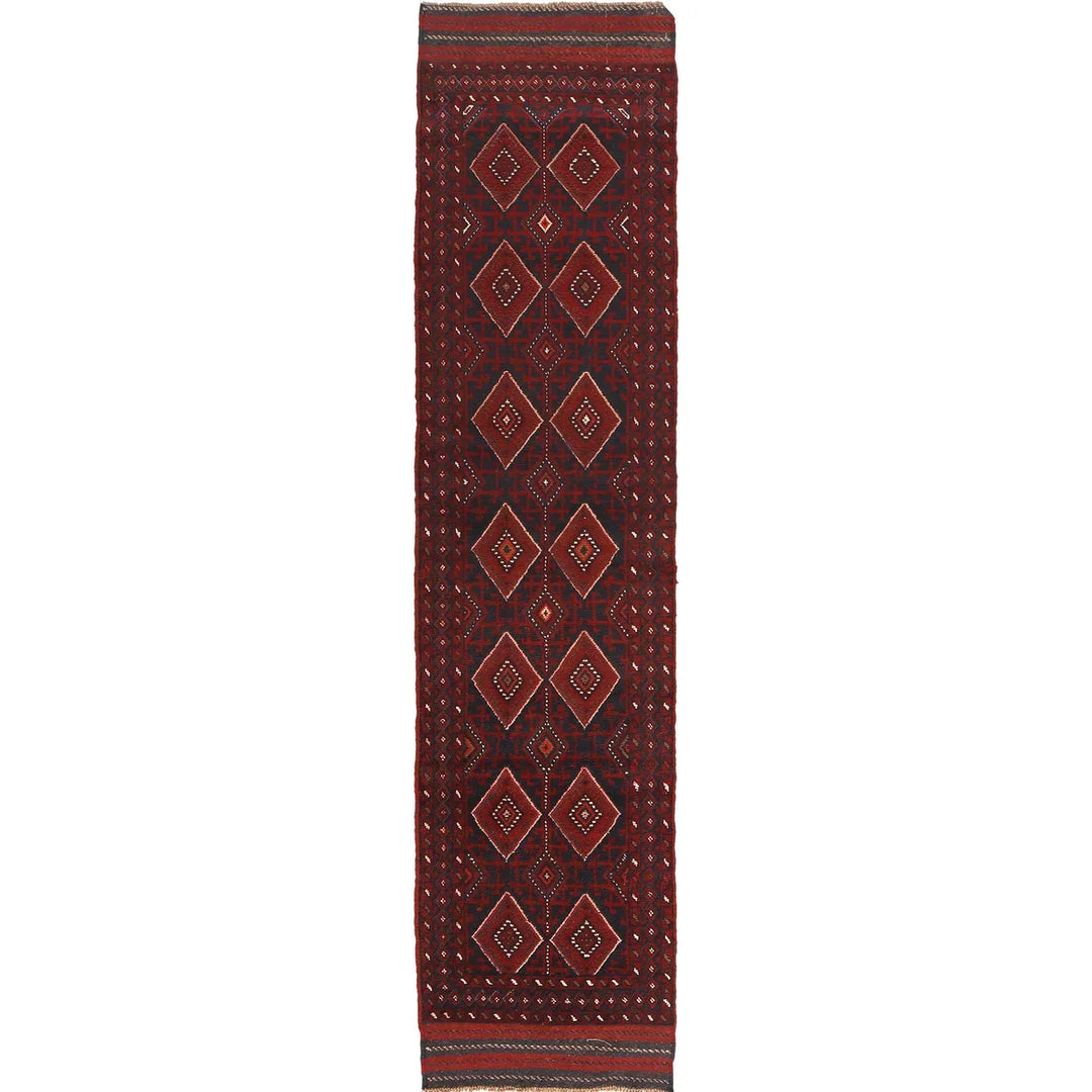 Deep Red Afghan Mashwani Rug 2' 4" x 10' 9" Hand-Knotted | No. AL33442