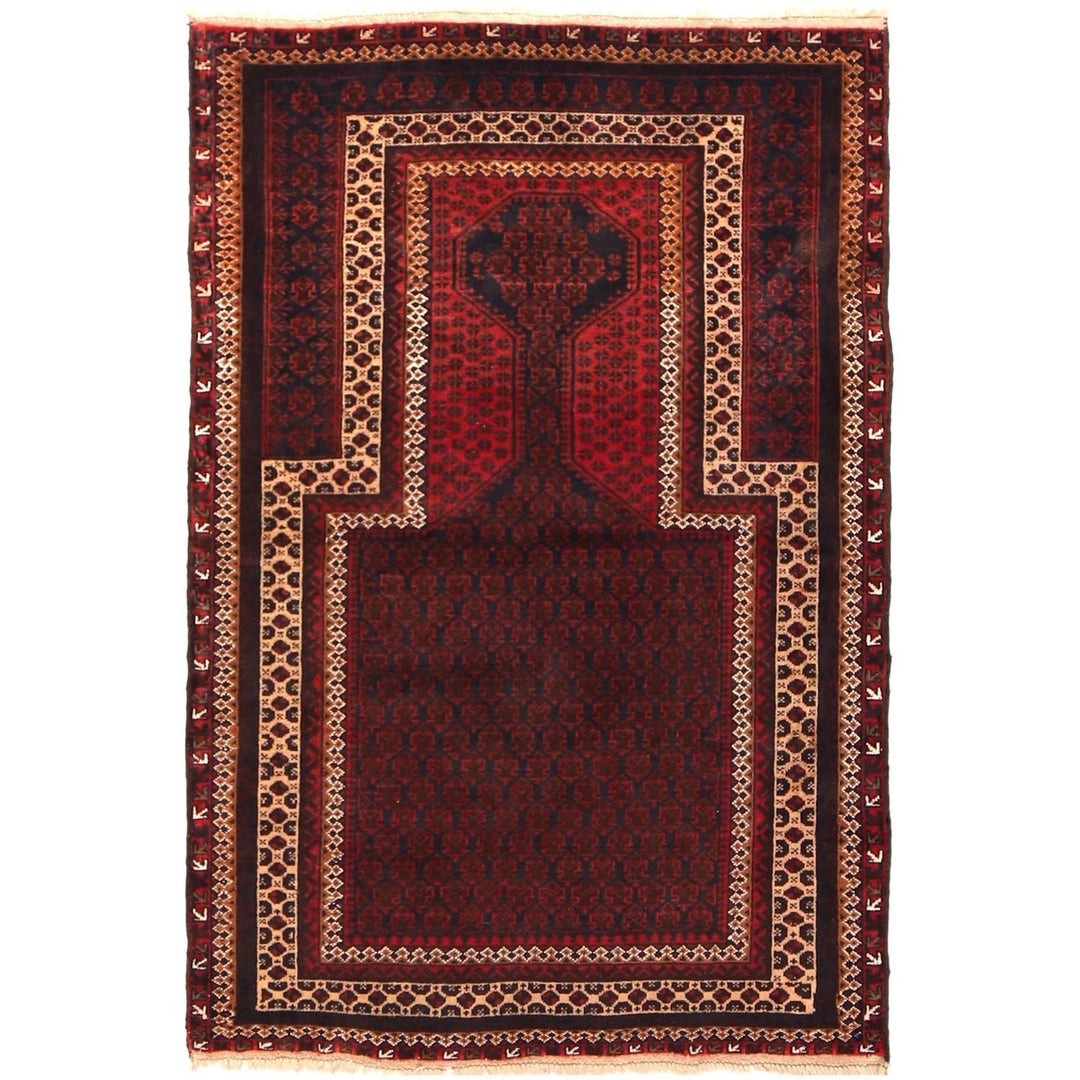 Red Afghan Prayer Rug 3' 1" x 4' 6" Hand-Knotted | No. AL33446