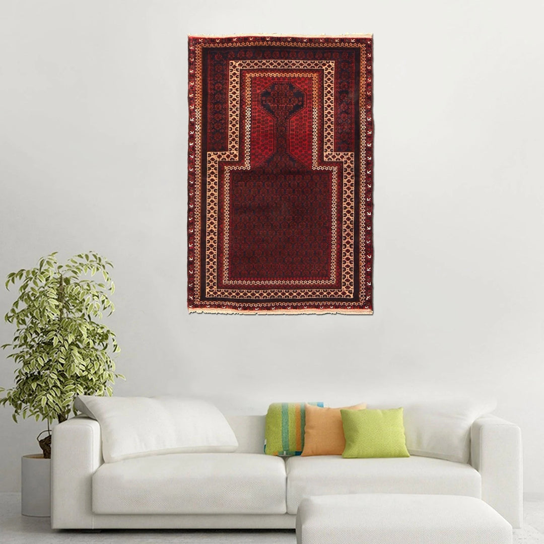 Red Afghan Prayer Rug 3' 1" x 4' 6" Hand-Knotted | No. AL33446