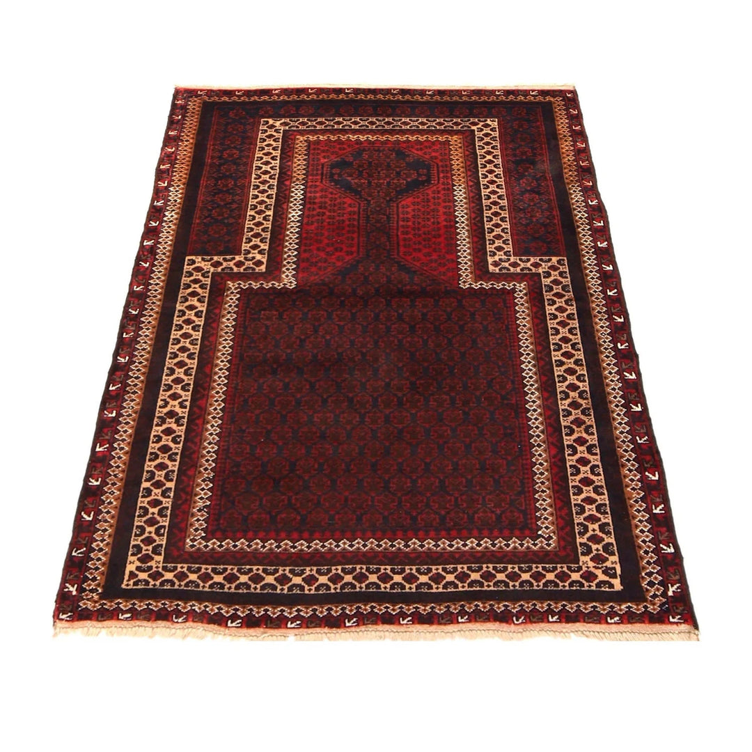 Red Afghan Prayer Rug 3' 1" x 4' 6" Hand-Knotted | No. AL33446