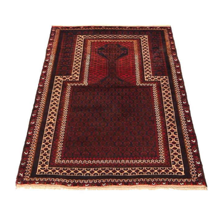 Red Afghan Prayer Rug 3' 1" x 4' 6" Hand-Knotted | No. AL33446