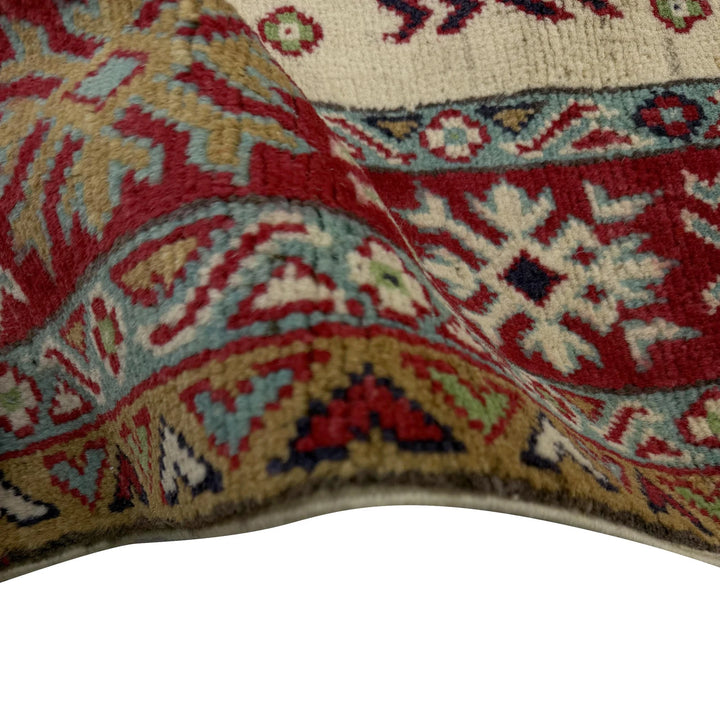 Beige Afghan Kazak Rug 3' 4" x 4' 7" Hand-Knotted | No. AL33458