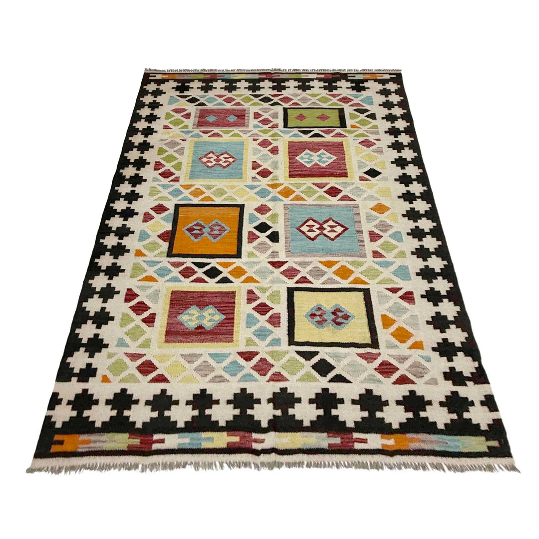 Afghan Vegetable Kilim Rug 5' 4" x 7' 10" Flat-Weave | No. AL334599