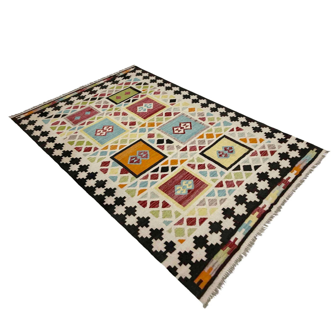 Afghan Vegetable Kilim Rug 5' 4" x 7' 10" Flat-Weave | No. AL334599
