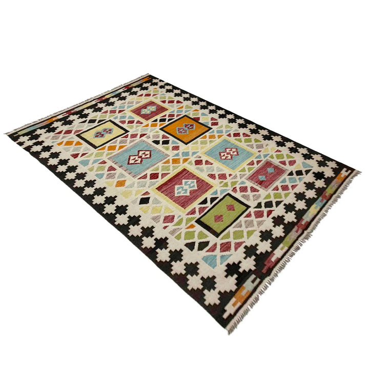 Afghan Vegetable Kilim Rug 5' 4" x 7' 10" Flat-Weave | No. AL334599