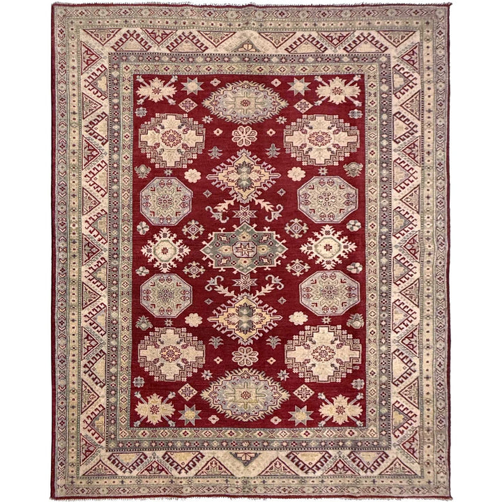 Red Afghan Kazak Rug 6' 8" x 9' 8" Hand-Knotted | No. AL33459