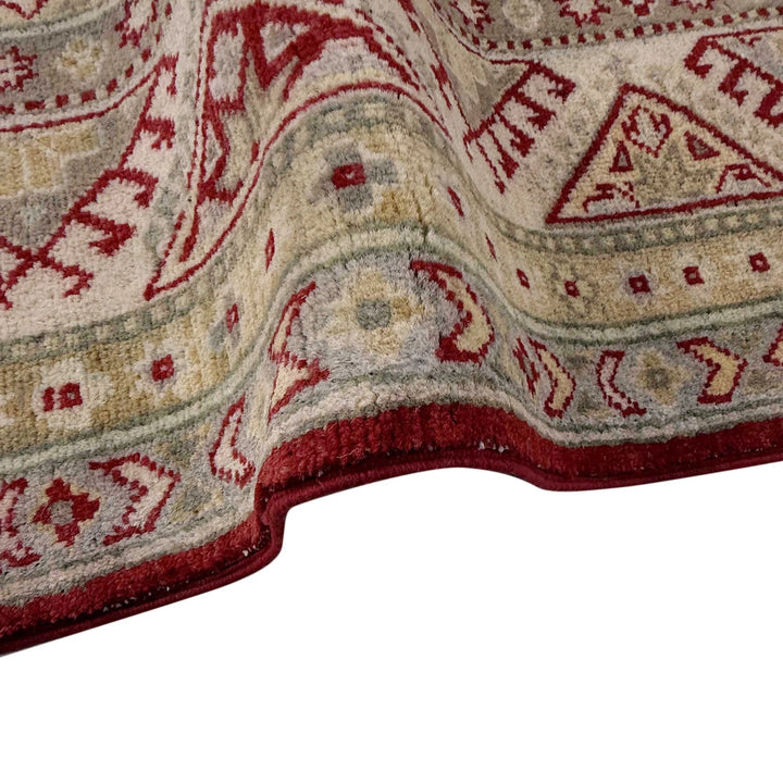Red Afghan Kazak Rug 6' 8" x 9' 8" Hand-Knotted | No. AL33459