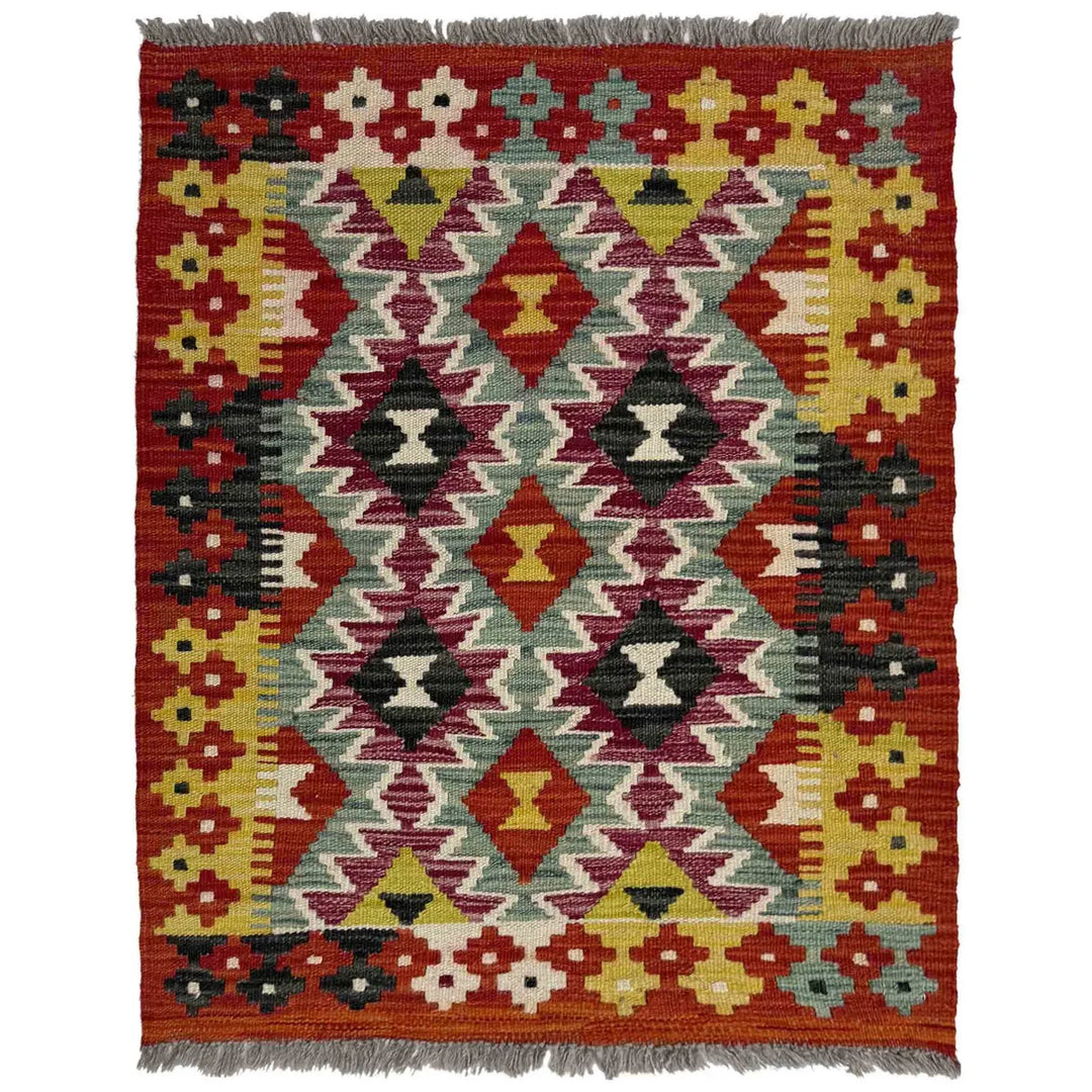 Multicolor Afghan Vegetable Kilim Rug 2'4" x 2'9" Flat-Weave | No. AL335181