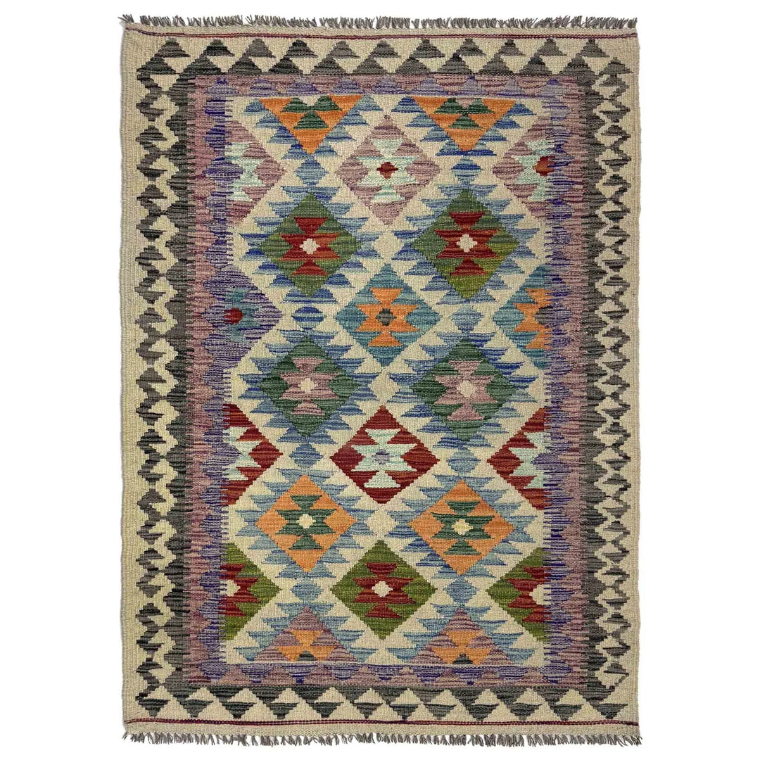 Afghan Vegetable Kilim Rug 3' 5" x 5' 5" Flat-Weave | No. AL335243