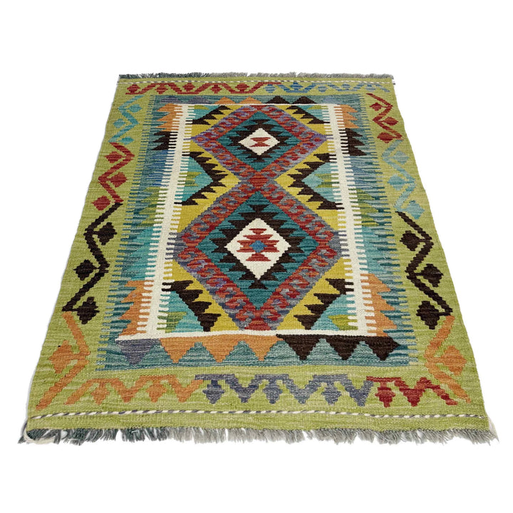 Multicolor Afghan Vegetable Kilim Rug 2'9" x 3'9" Flat-Weave | No. AL335254