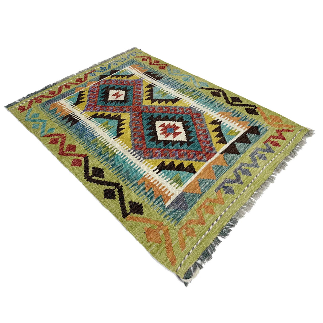 Multicolor Afghan Vegetable Kilim Rug 2'9" x 3'9" Flat-Weave | No. AL335254