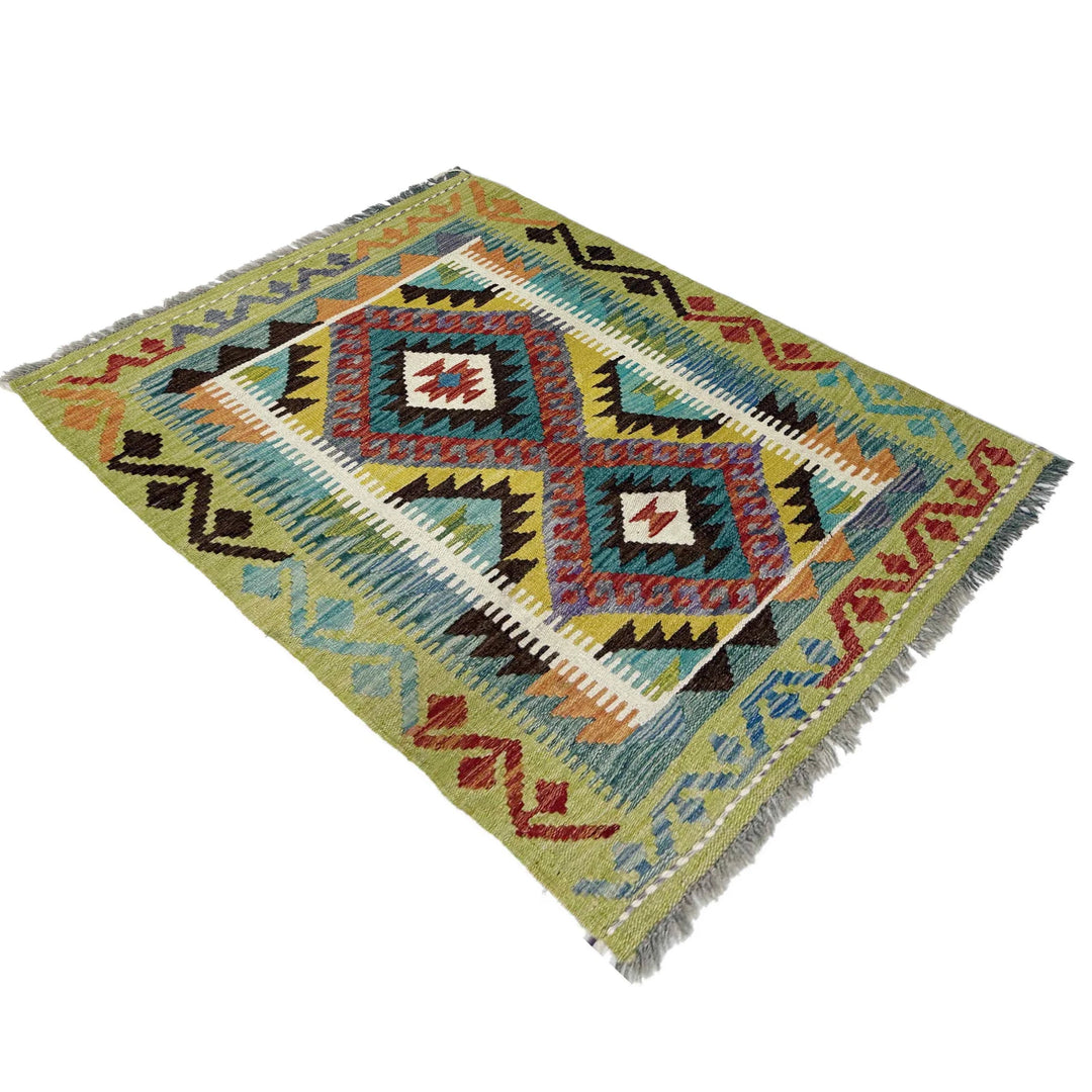 Multicolor Afghan Vegetable Kilim Rug 2'9" x 3'9" Flat-Weave | No. AL335254