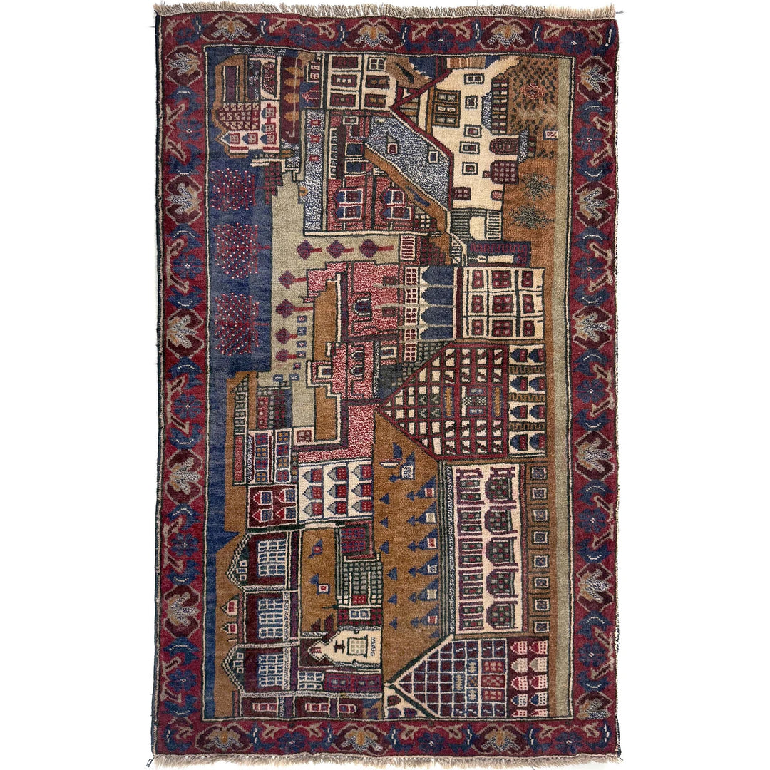 Multicolor Afghan Pictorial Rug 2' 11" x 4' 4" Hand-Knotted | No. AL33572