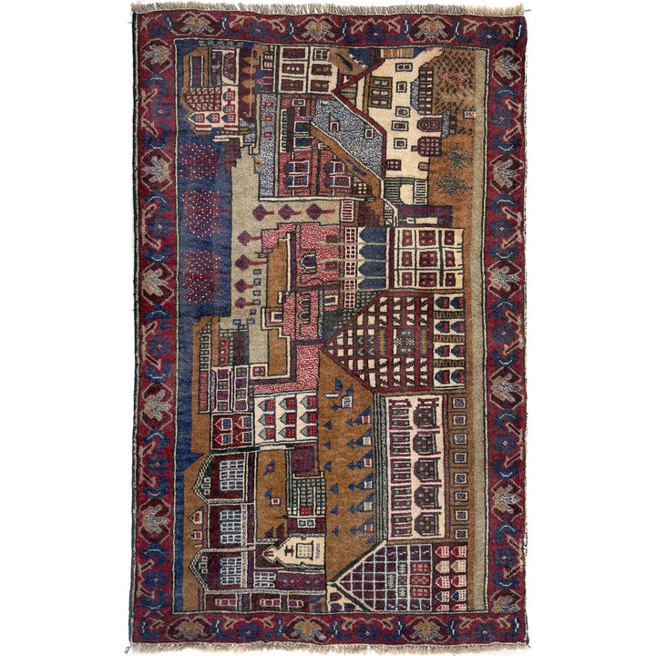 Multicolor Afghan Pictorial Rug 2' 11" x 4' 4" Hand-Knotted | No. AL33572
