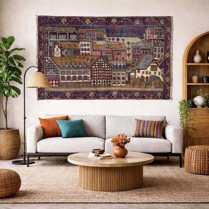 Multicolor Afghan Pictorial Rug 2' 11" x 4' 4" Hand-Knotted | No. AL33572