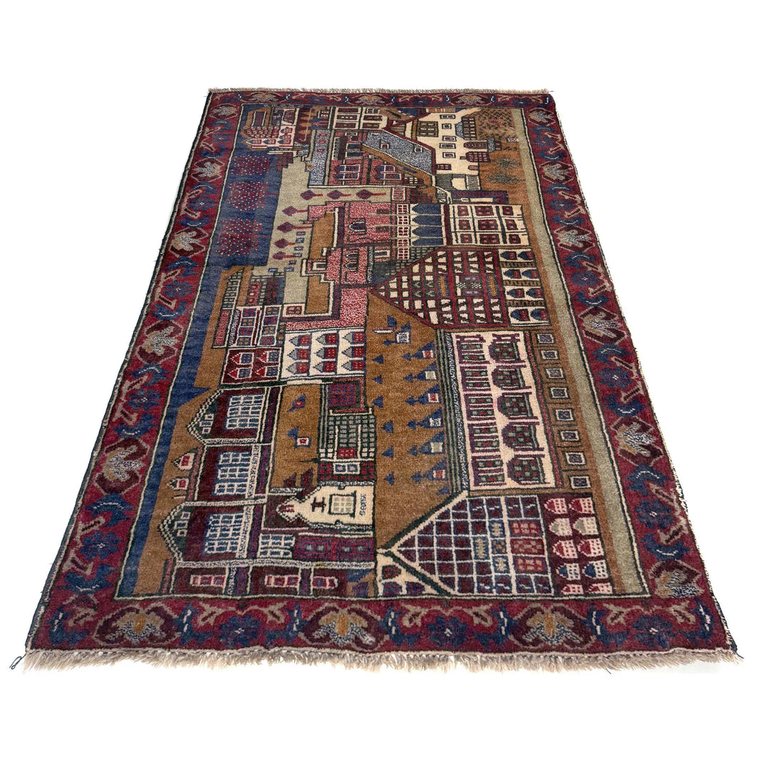 Multicolor Afghan Pictorial Rug 2' 11" x 4' 4" Hand-Knotted | No. AL33572