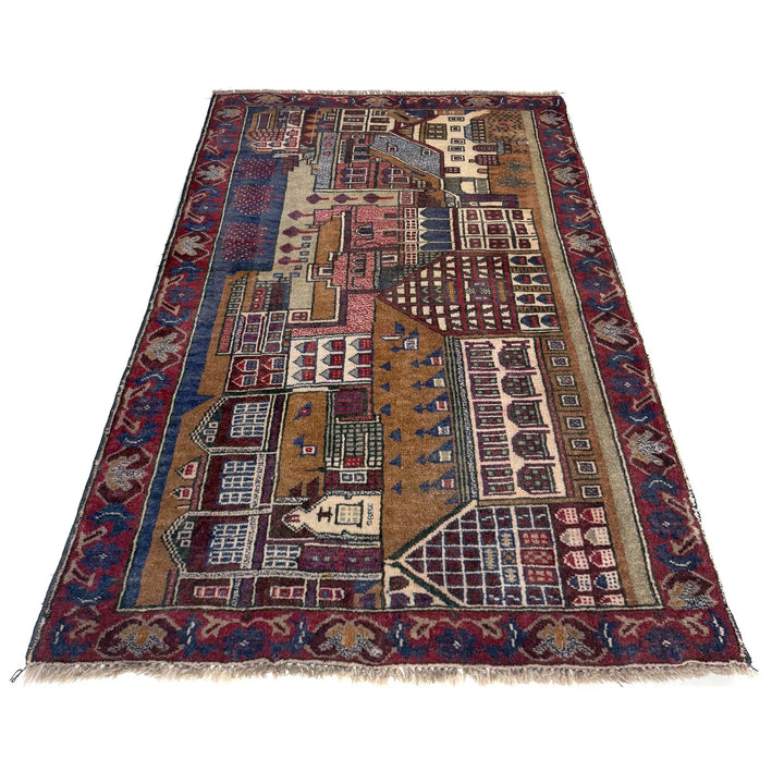 Multicolor Afghan Pictorial Rug 2' 11" x 4' 4" Hand-Knotted | No. AL33572