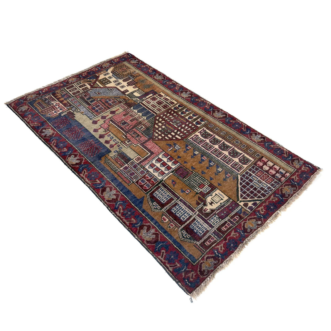 Multicolor Afghan Pictorial Rug 2' 11" x 4' 4" Hand-Knotted | No. AL33572