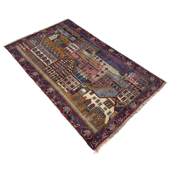 Multicolor Afghan Pictorial Rug 2' 11" x 4' 4" Hand-Knotted | No. AL33572