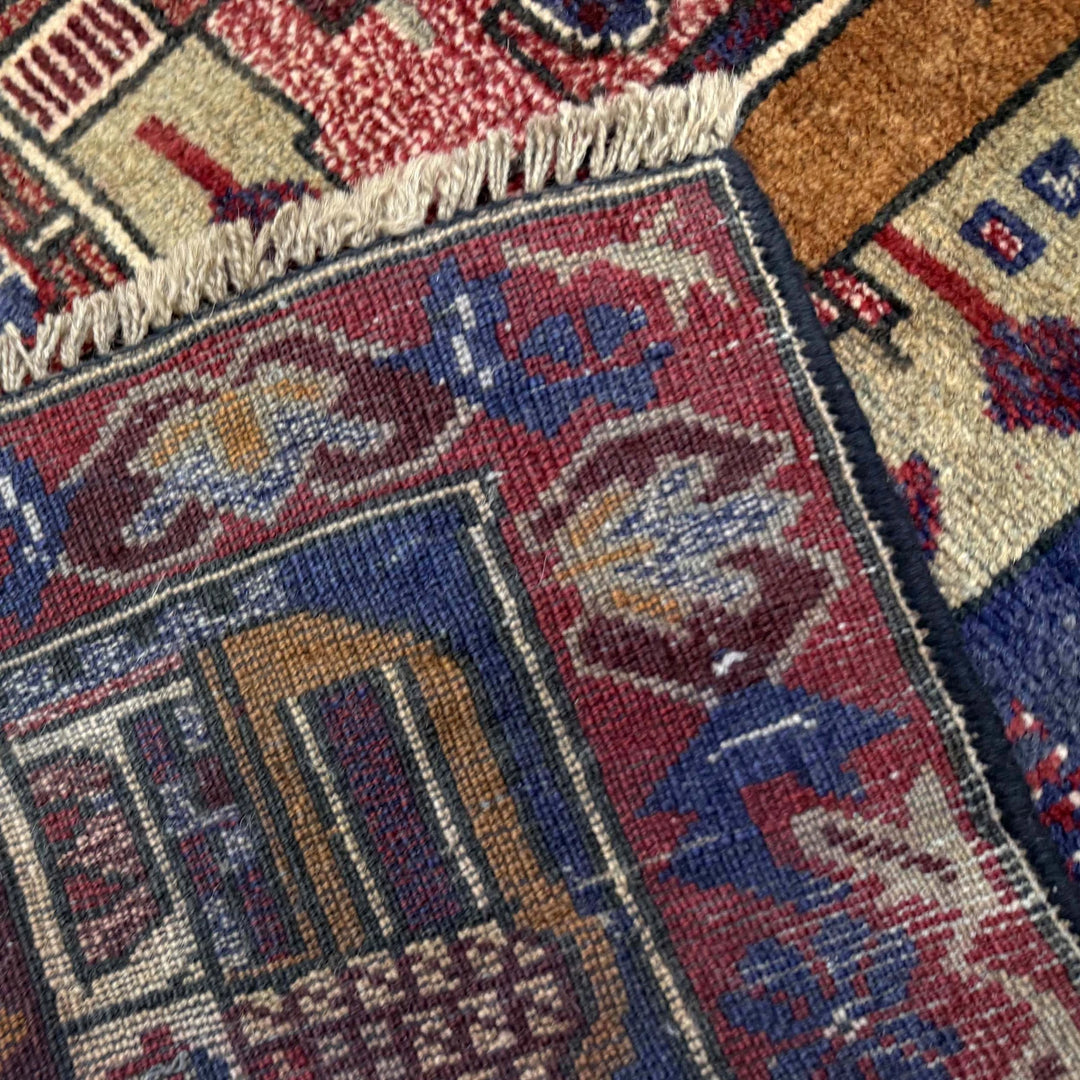 Multicolor Afghan Pictorial Rug 2' 11" x 4' 4" Hand-Knotted | No. AL33572