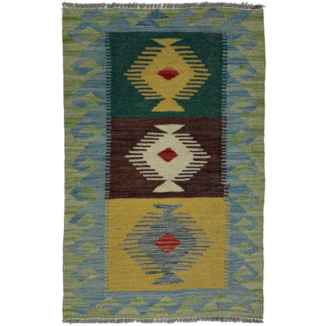 Afghan Vegetable Kilim Rug 1' 10" x 2' 10" Flat-Weave | No. AL33588