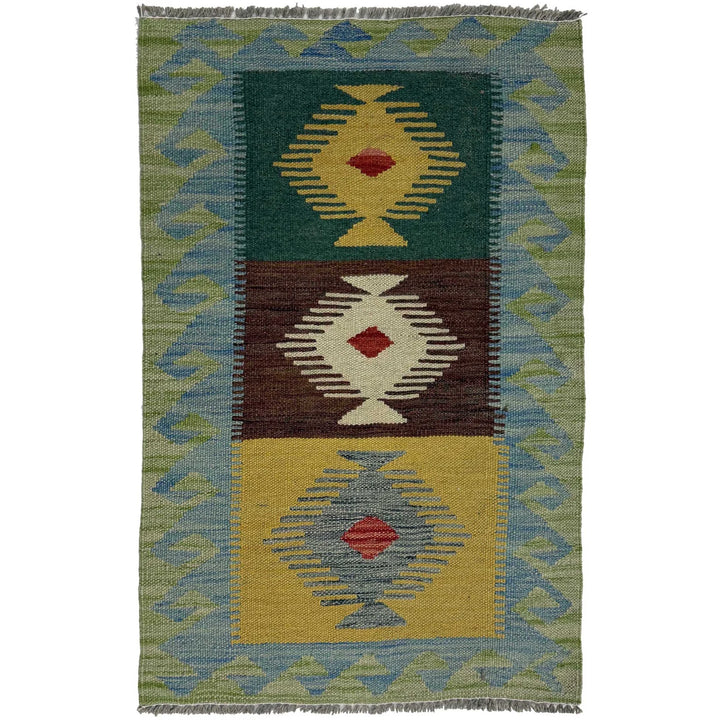 Afghan Vegetable Kilim Rug 1' 10" x 2' 10" Flat-Weave | No. AL33588