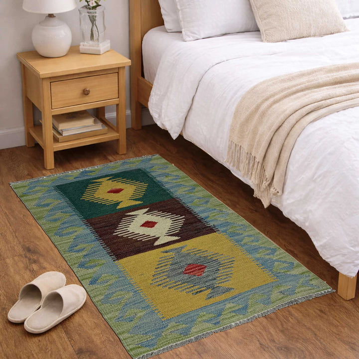 Afghan Vegetable Kilim Rug 1' 10" x 2' 10" Flat-Weave | No. AL33588