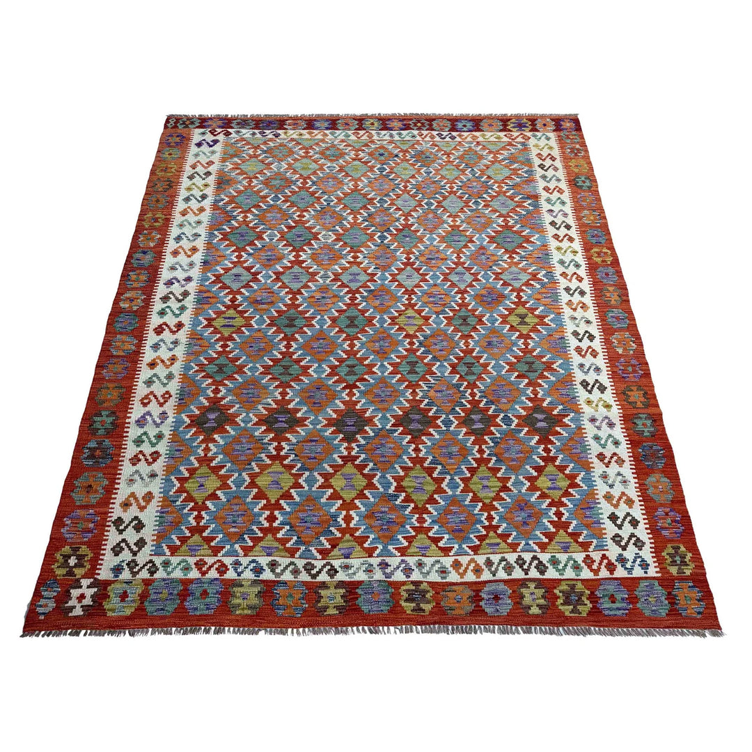 Afghan Vegetable Kilim Rug 7' 3" x 10' 4" Flat-Weave | No. AL33617