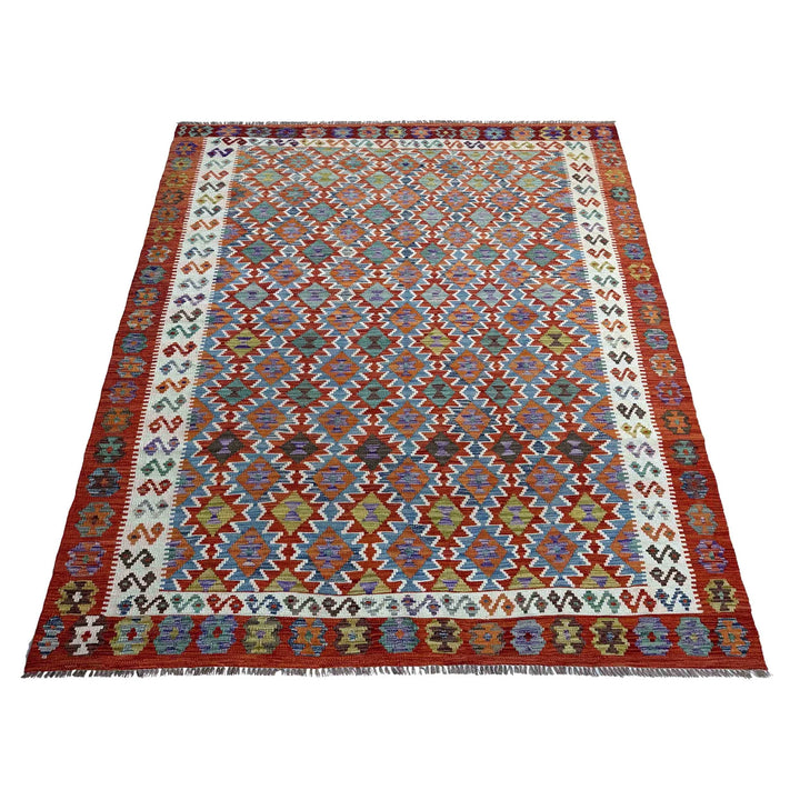 Afghan Vegetable Kilim Rug 7' 3" x 10' 4" Flat-Weave | No. AL33617