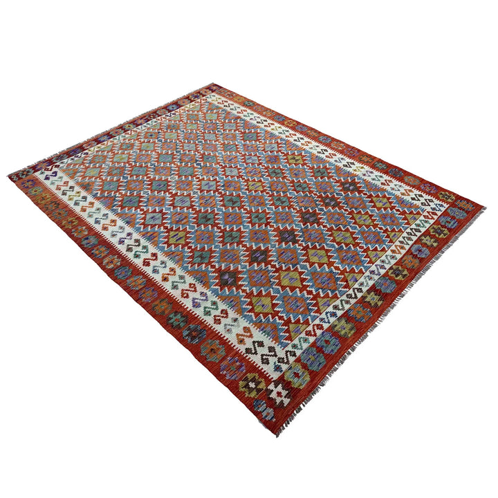 Afghan Vegetable Kilim Rug 7' 3" x 10' 4" Flat-Weave | No. AL33617